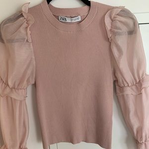 Zara pink sweater with gathered volume sleeve